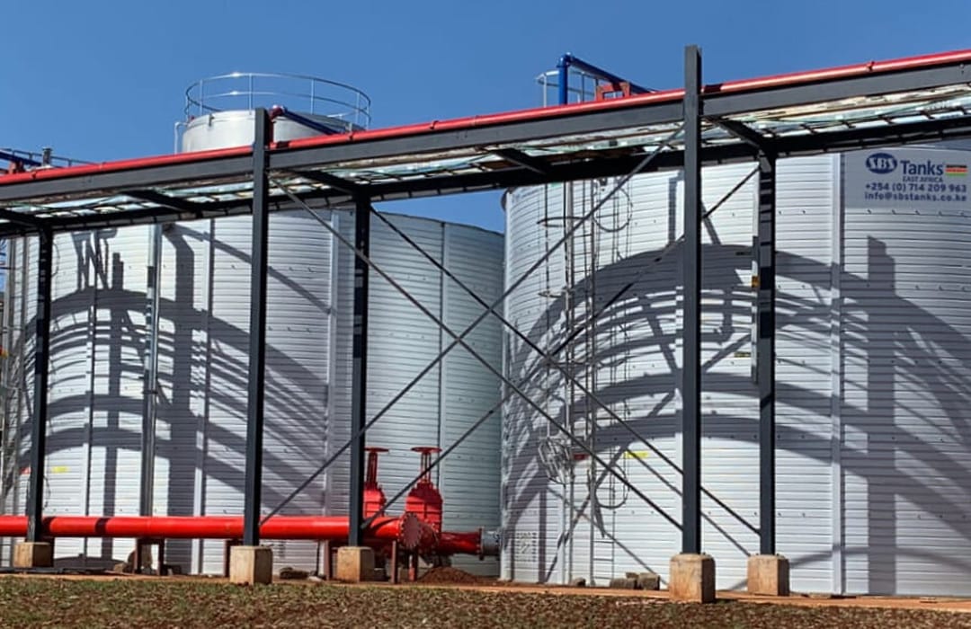 Steel water storage tanks installed by Kenya Houses Investments